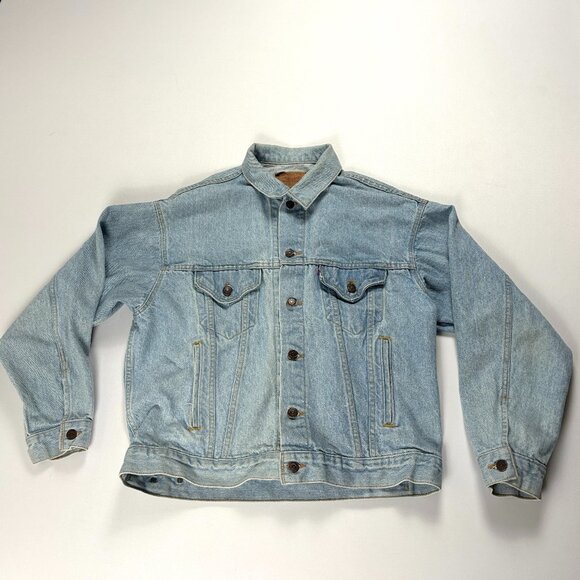 VTG Levi’s Mens Denim Trucker Jacket Light Wash Blue Sz L Jean 70507 0211 USA